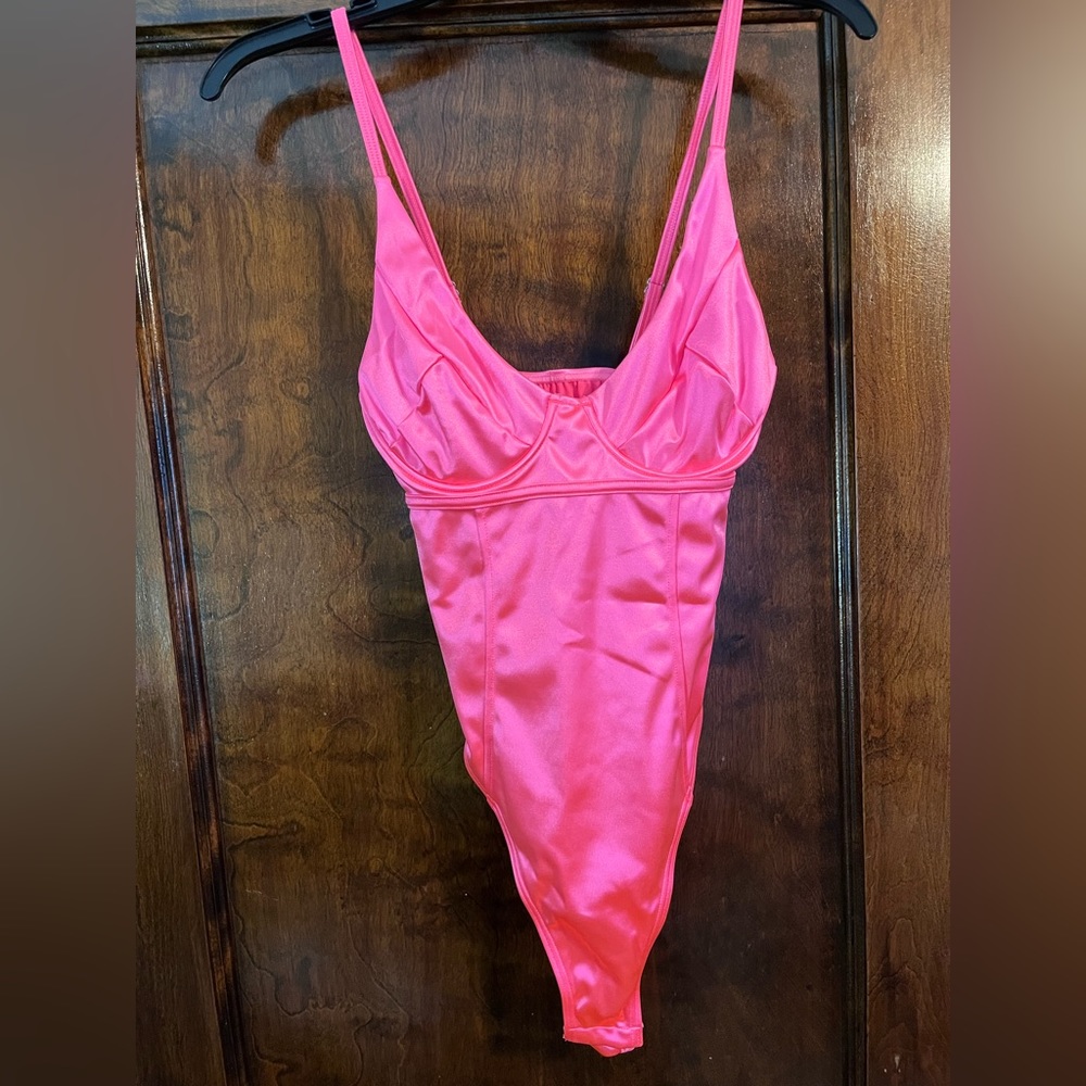 Hot pink satin body suit